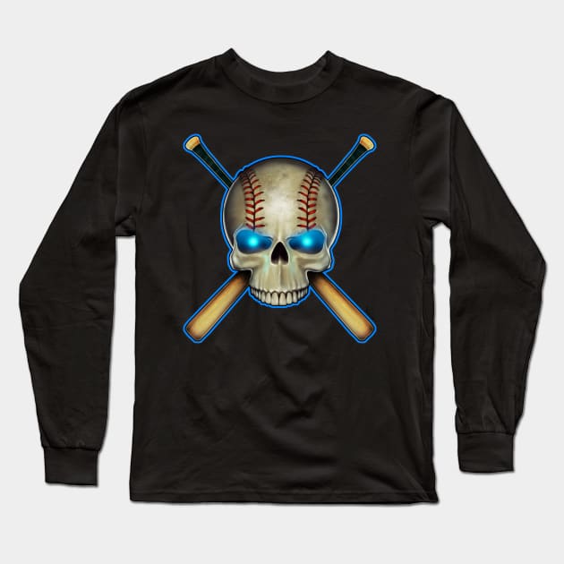 Baseball Skull Long Sleeve T-Shirt by ted1air